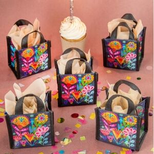 Pack Of 5 Mini Happy Bag - Floral Party Favor Bags - Multicolor